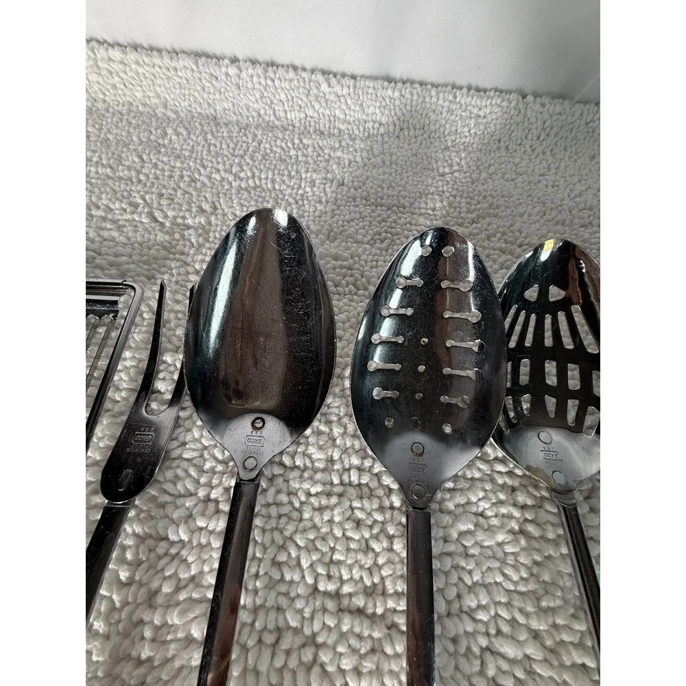Vintage Ekco Kitchen Utensil‎ Set 8pc Black Handle Chromium Plated USA Made
